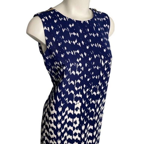 AB Studio Blue White Shift Zipper Shoulder‎ Sleeveless Dress Sz 6 - Picture 2 of 8